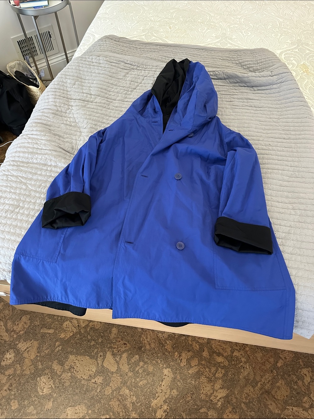 Women’s Bright Periwinkle Hooded Raincoat with Black Trim